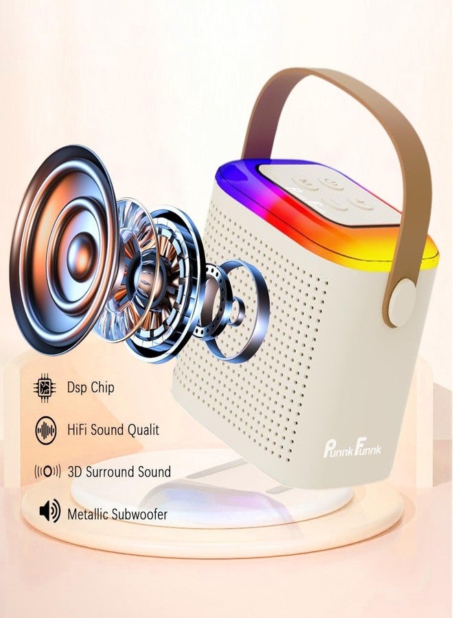 PunnkFunnk Kids Adults with Wireless Mics Portable Karaoke Bluetooth Speaker & Dynamic Lights Birthday Gift for Girls, Boys & Toddlers Ages 4,5,6,7,8,9,10,12+ Year Old Home Outdoor Travel (Beige) - Image 2